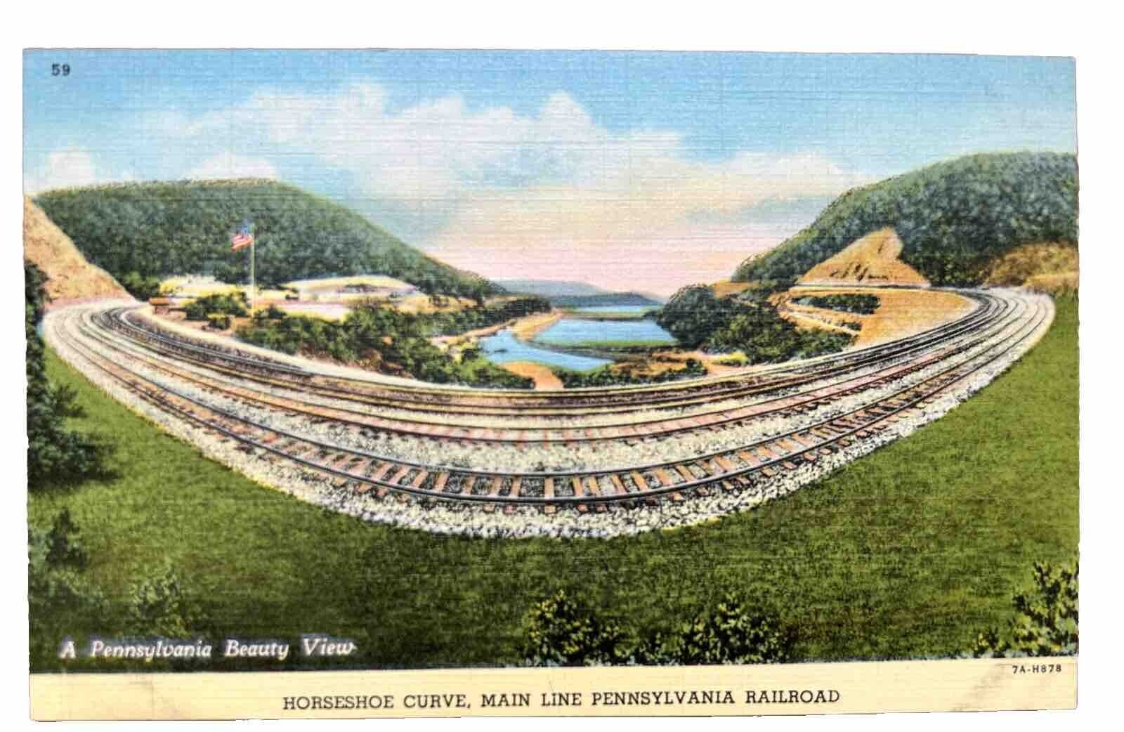 Postcard Famous Horse Shoe Curve Main Line Pennsylvania Railroad