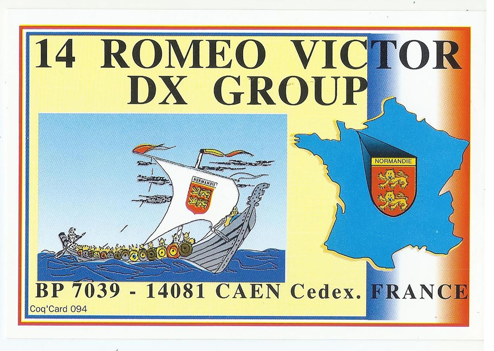 Caen France QSL Card, Normandy Illustration-Map, 14 Romeo Victor DX, 1993