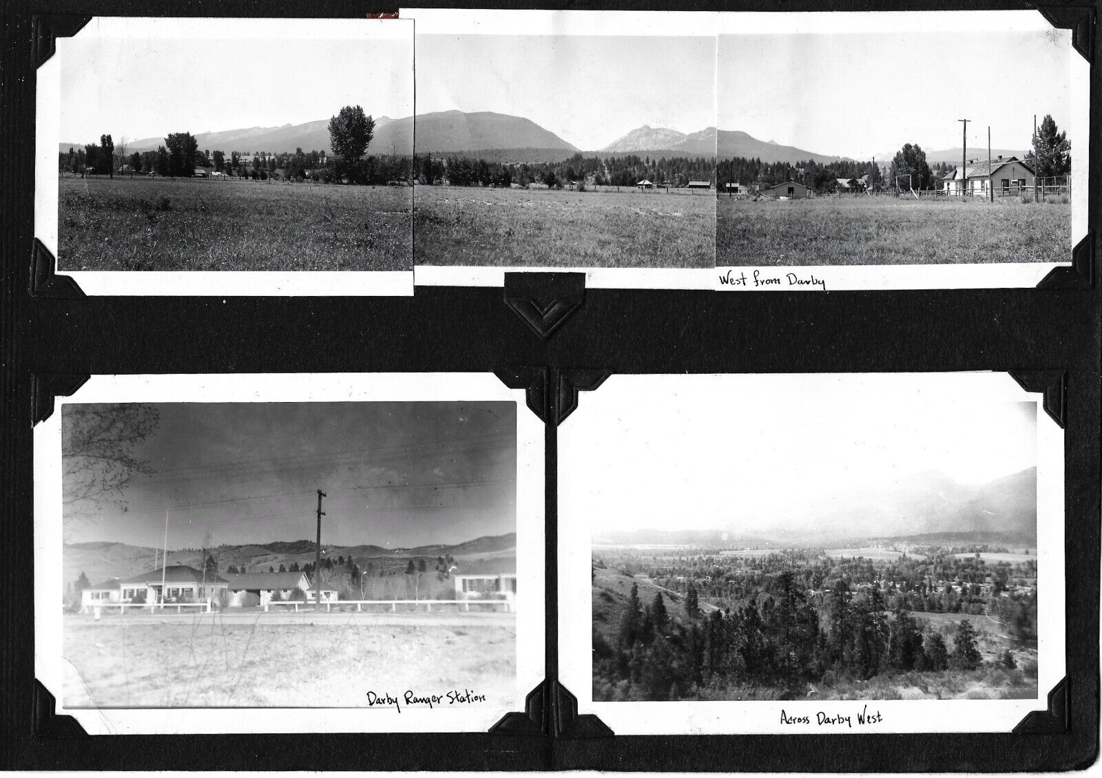 6 Vintage 1940 Panoramic Photos of DARBY MONTANA Ranger Station Horses Mountains