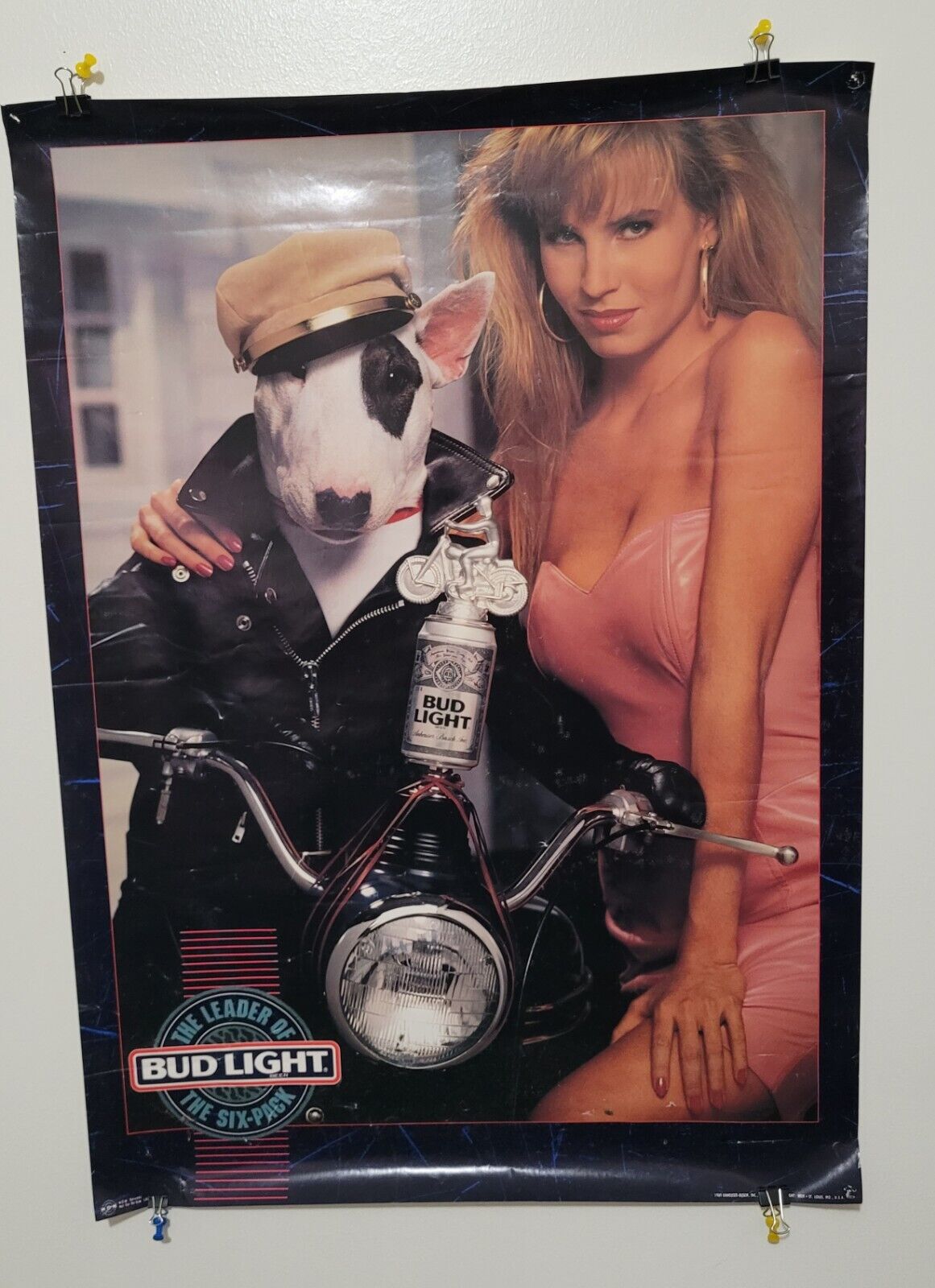 Rare Vintage 1989 Bud Light Motorcycle Spud Mackenzie Advertising Poster 