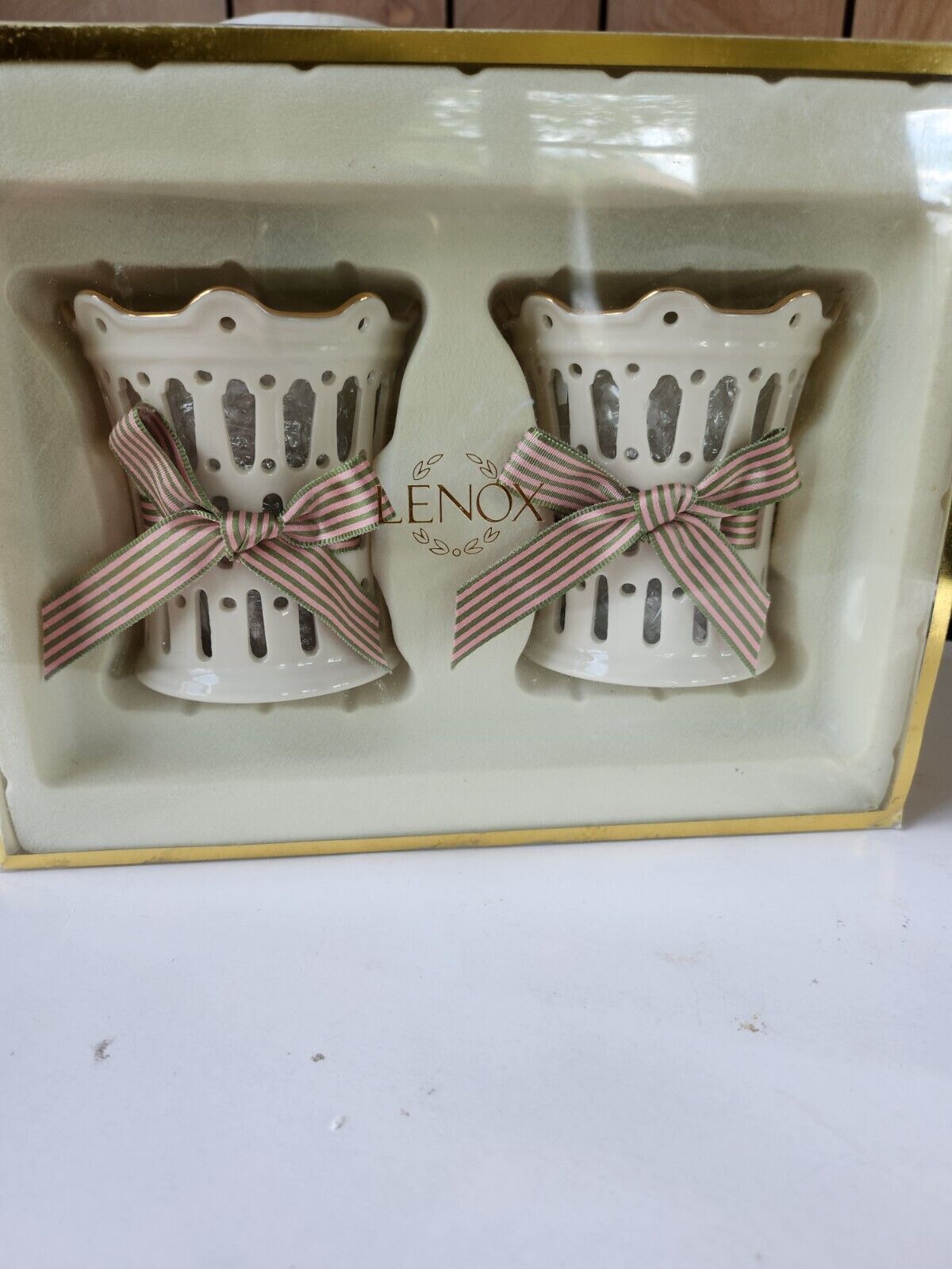Lenox - NIB - Set of 2 - Votive Candle Holders - Pierced and Ribbons - GIFT IDEA