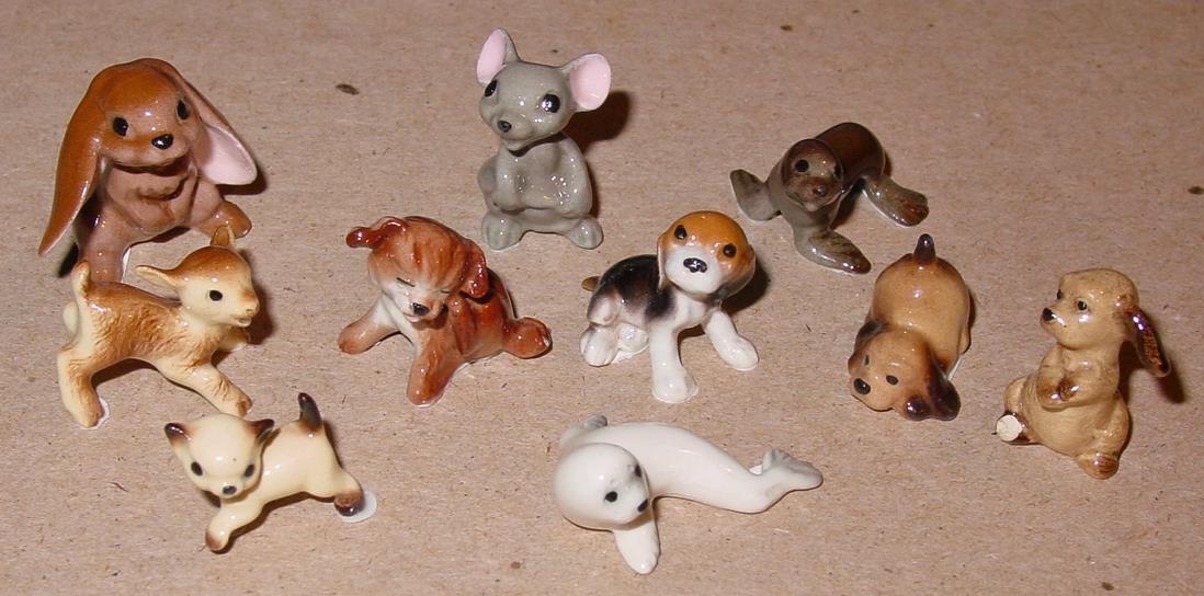 (10) Vintage Hagen Renaker Miniature Ceramic Figurine Bunny Mouse Seals Fawn Pup