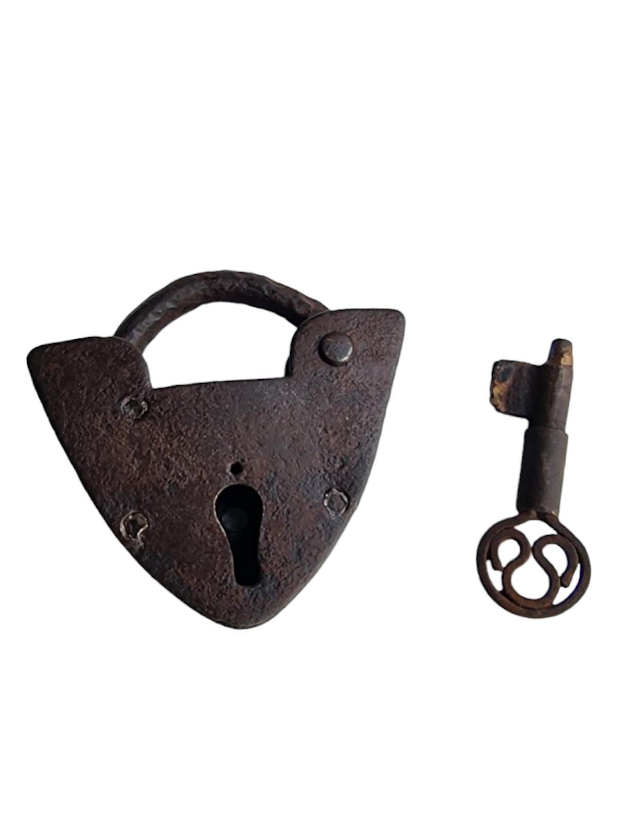 1850\'s Old Antique Solid Strong Heavy Iron Unique Heart Shape Lock & Key 