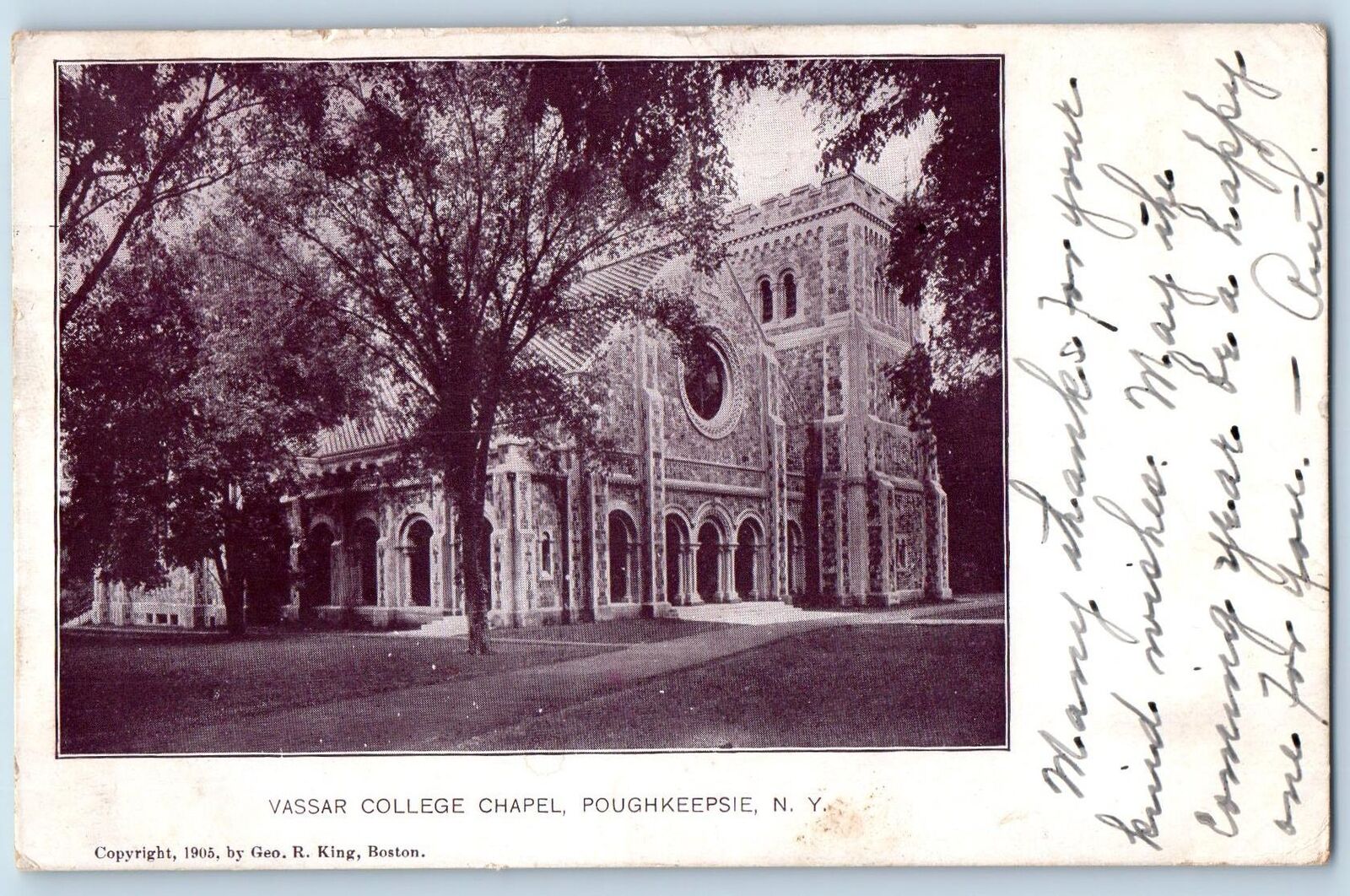 Poughkeepsie New York NY Postcard Vassar College Chapel Exterior 1905 Vintage