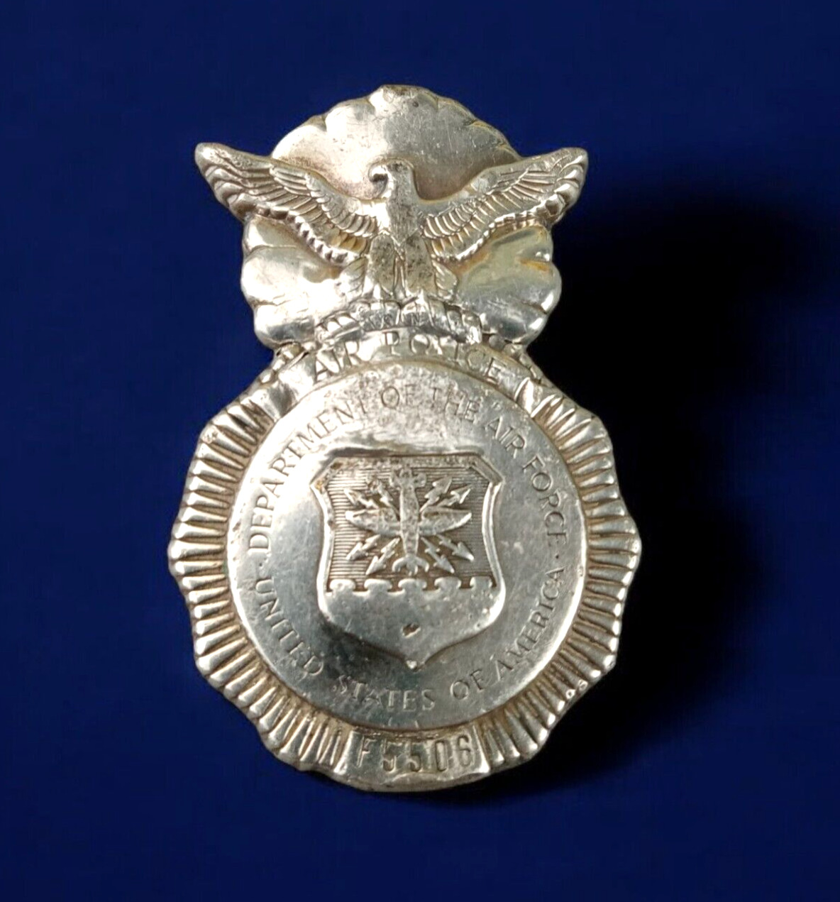 Vintage USAF Air Force Obsolete Numbered AIR POLICE Badge Eagle Shield F5506