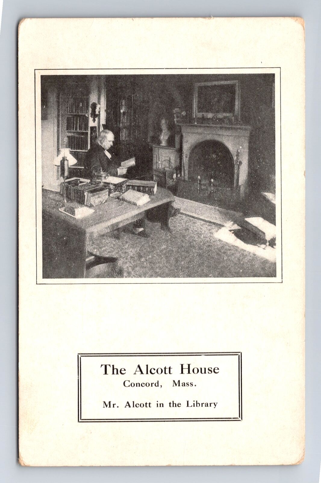 Concord MA-Massachusetts, The Alcott House, Alcott In Library, Vintage Postcard