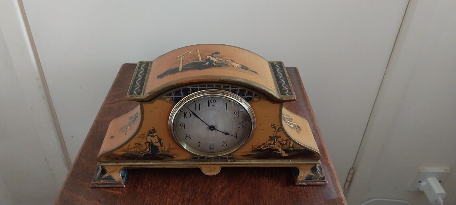 Antique Victorian Buren Swiss Chinese Chinoiserie Mantel Clock 8-day...