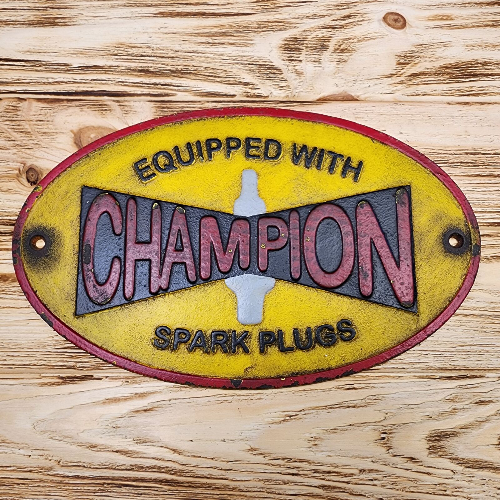 Champion Spark Plugs Cast Iron Plaque With Painted Antique Finish (11