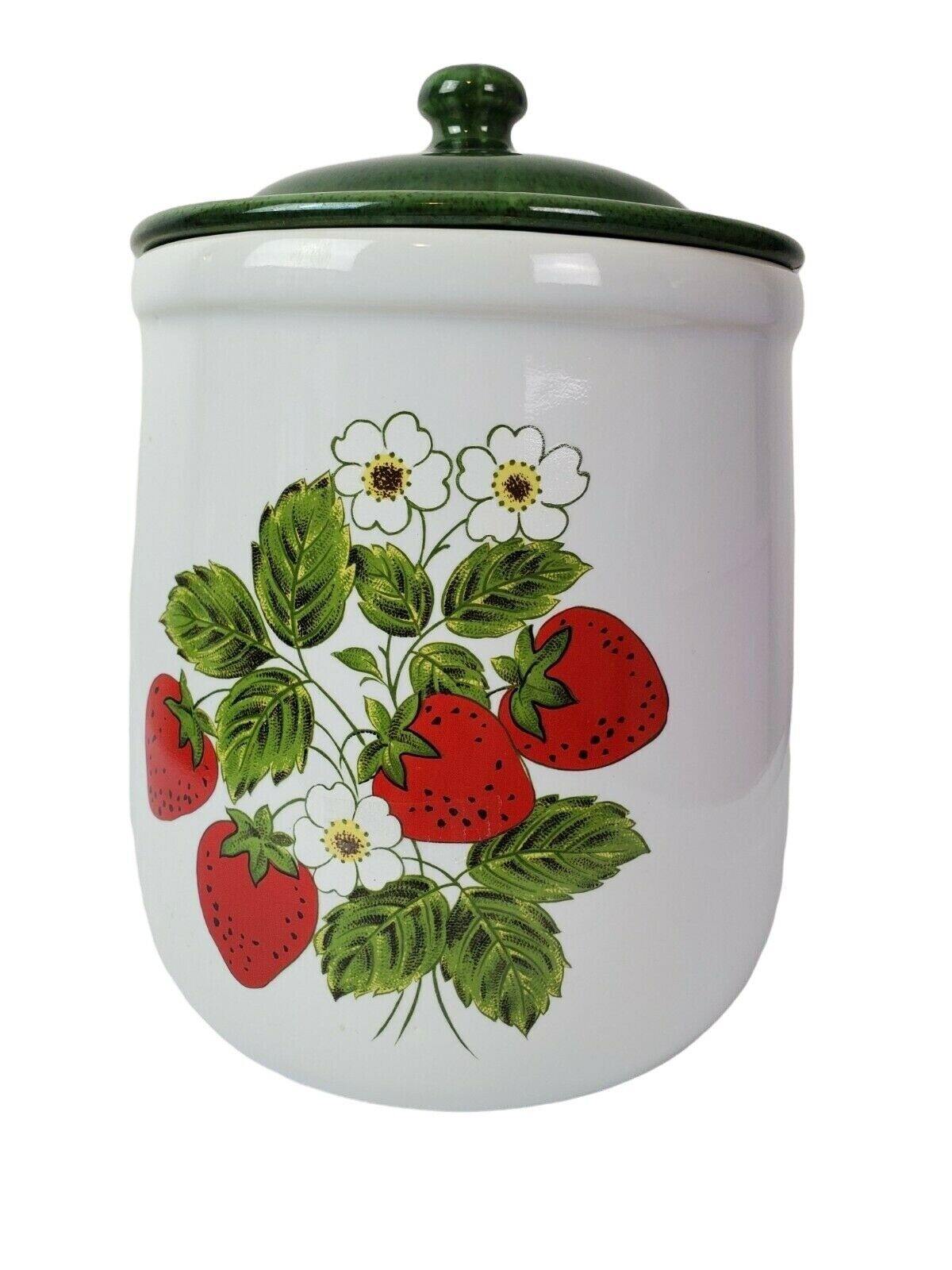 Vintage 1970\'s McCoy Pottery Strawberry Pattern Cookie Canister Jar Lid 8\