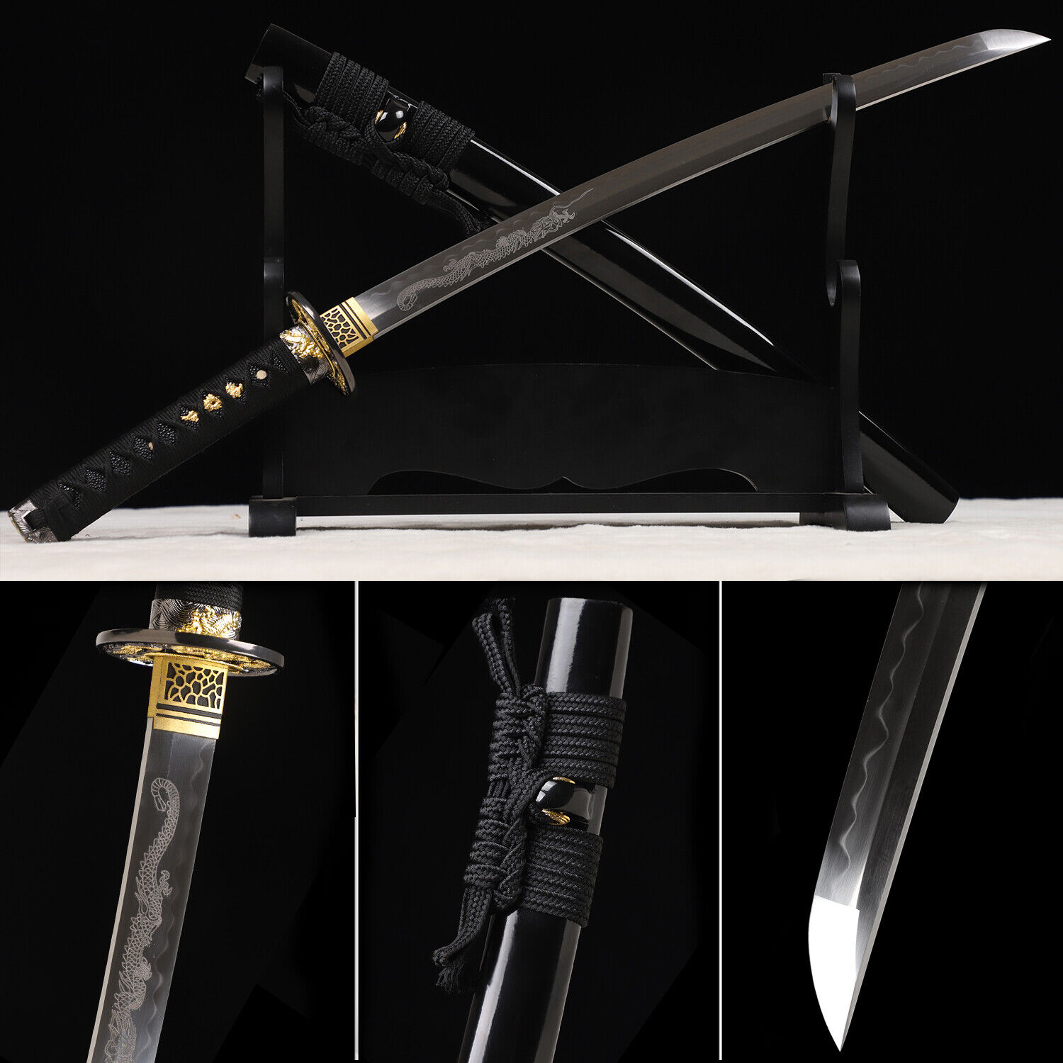 Gold Dragon T10 Steel Clay Tempered Japanese Samurai Wakizashi Sword Razor Sharp