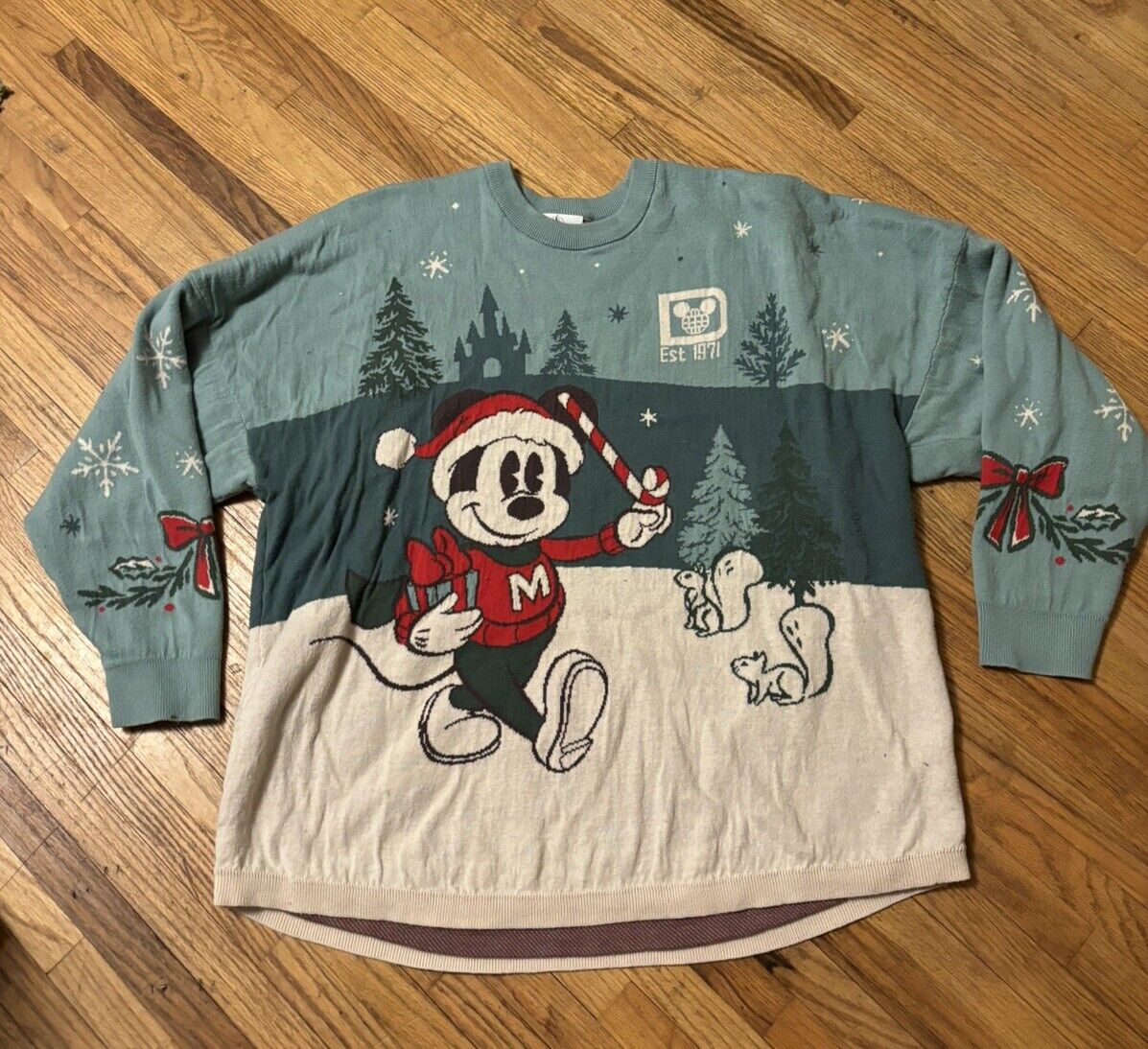 Vtg Disneyland Mickey Mouse Holiday Spirit Jersey Sweater Christmas Sz Medium