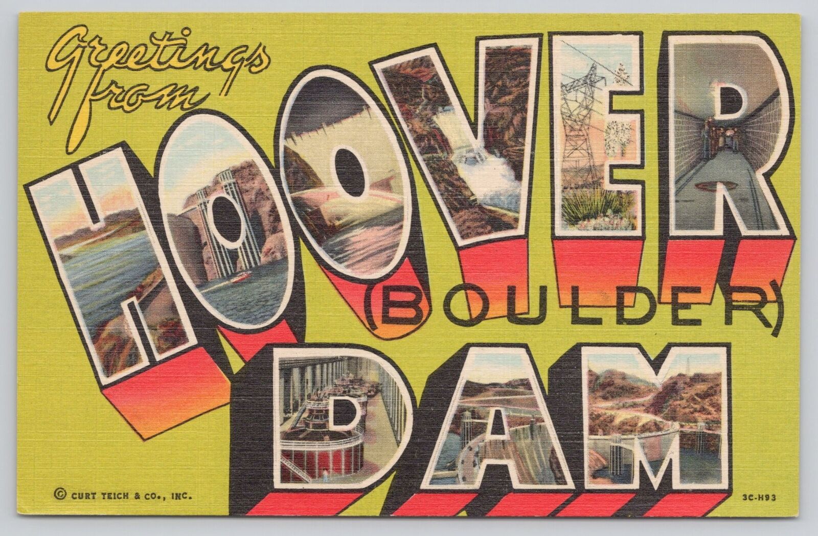 Postcard Greetings From Hoover Boulder Dam Large Letter Curt Teich