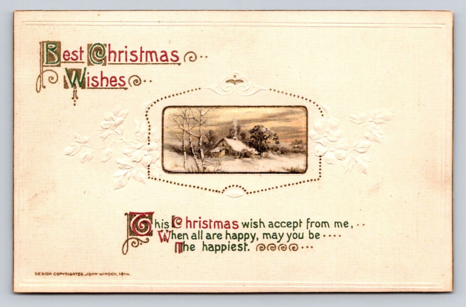 c1914 John Winsch House Snow Best Wishes  Christmas P805