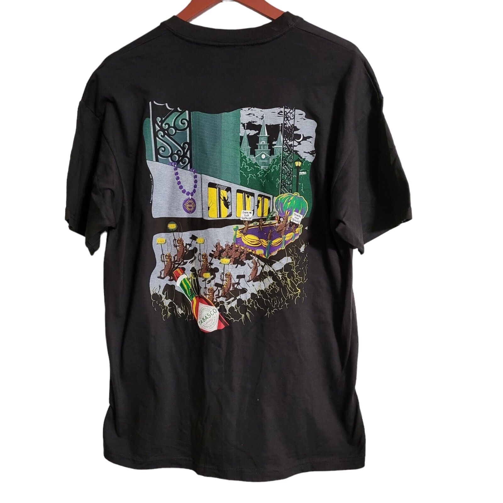 🌶️🪳 2000 vintage TABASCO MARDI GRAS ROACHES promo t-shirt Large az