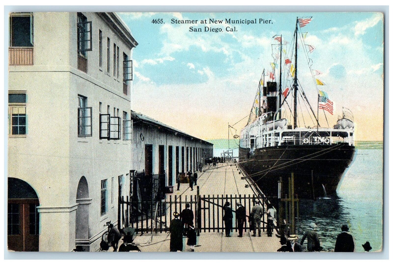 c1910 Steamer At New Municipal Pier passenger Ship San Diego California Postcard