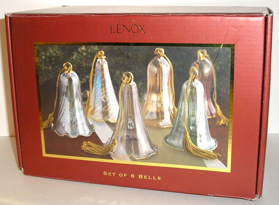 LENOX SET OF 6 - CRYSTAL BELL ORNAMENTS ASSORTED COLORS - NEW IN BOX