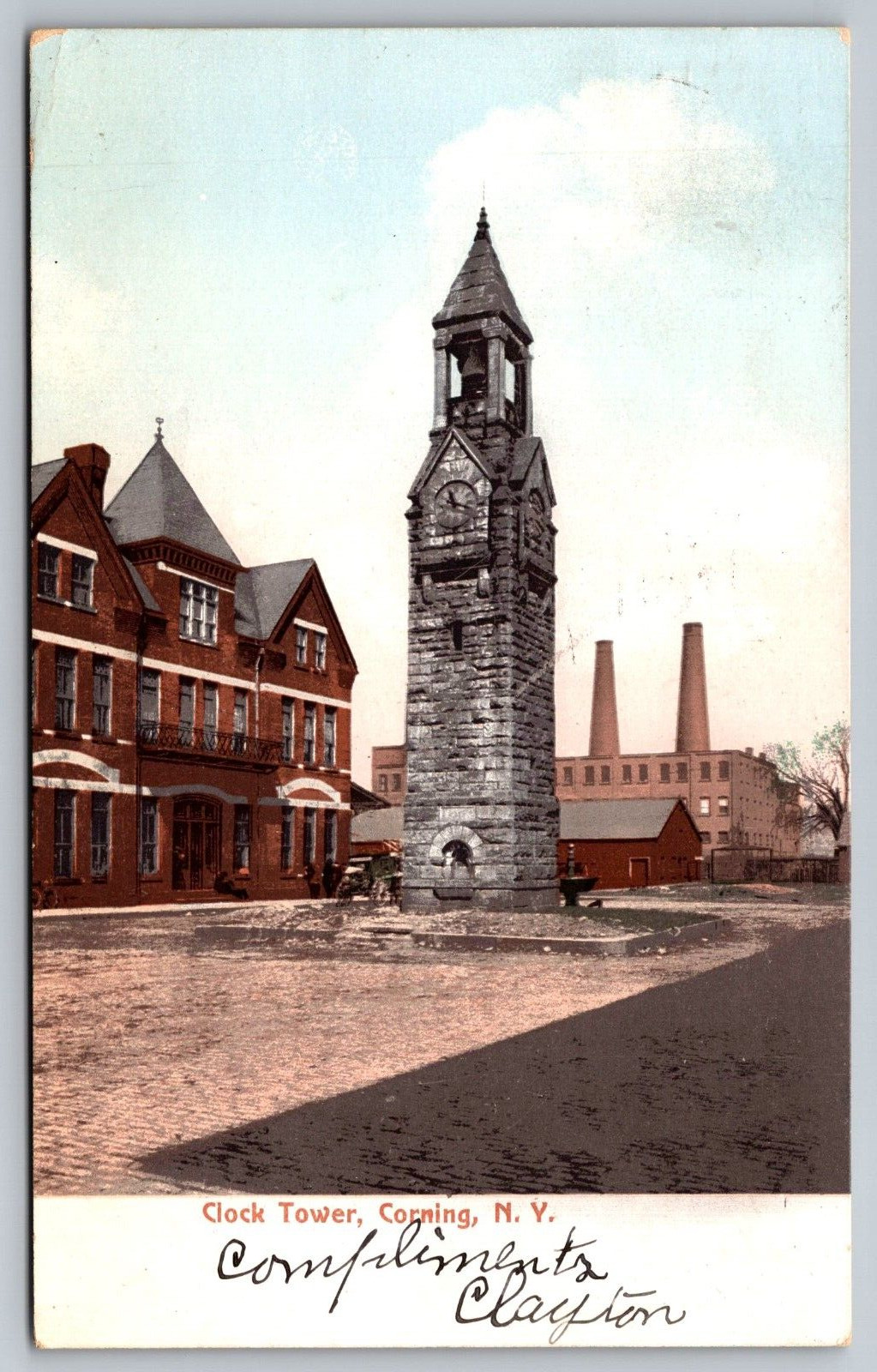 Postcard 1906 Clock Tower Corning N.Y. Undivided Back A31