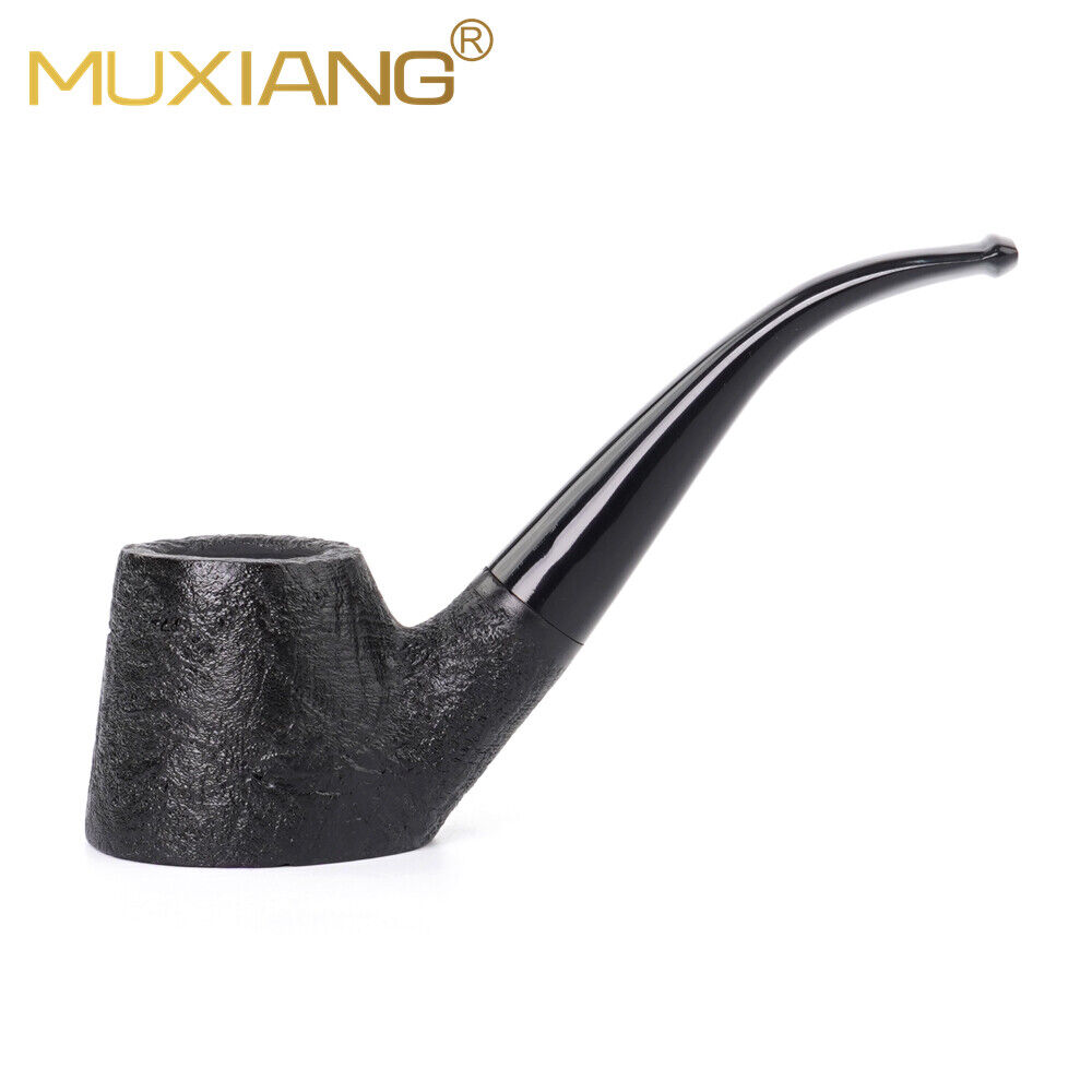 Sandblasted Briar Wooden Tobacco Pipe Sitter Poker Pipe 9mm Acrylic Curved Stem