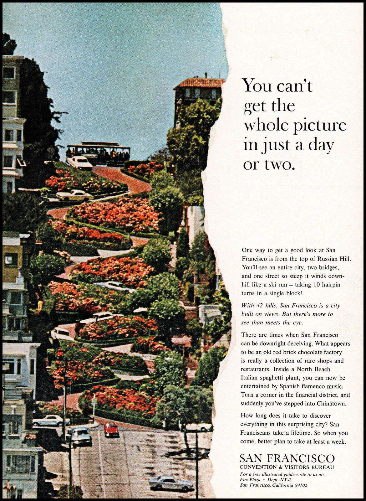 1967 San Francisco Russian Hill SF Visitors Bureau retro photo print ad ads63
