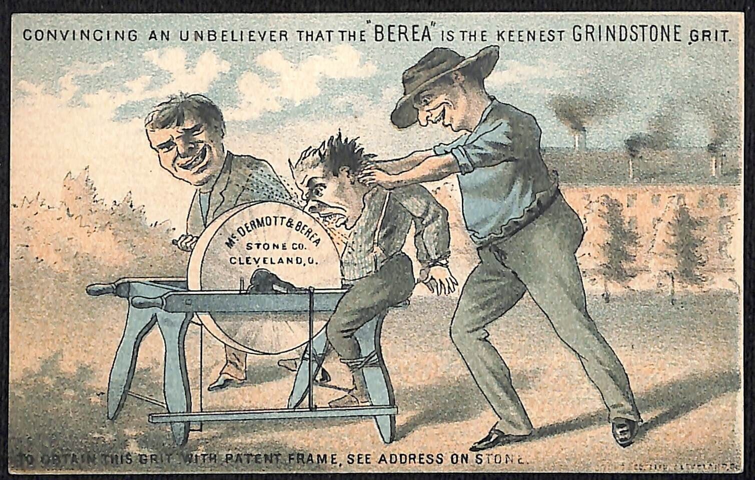 McDermott & Berea Grindstone Victorian Trade Card - Gruesome Use of Product