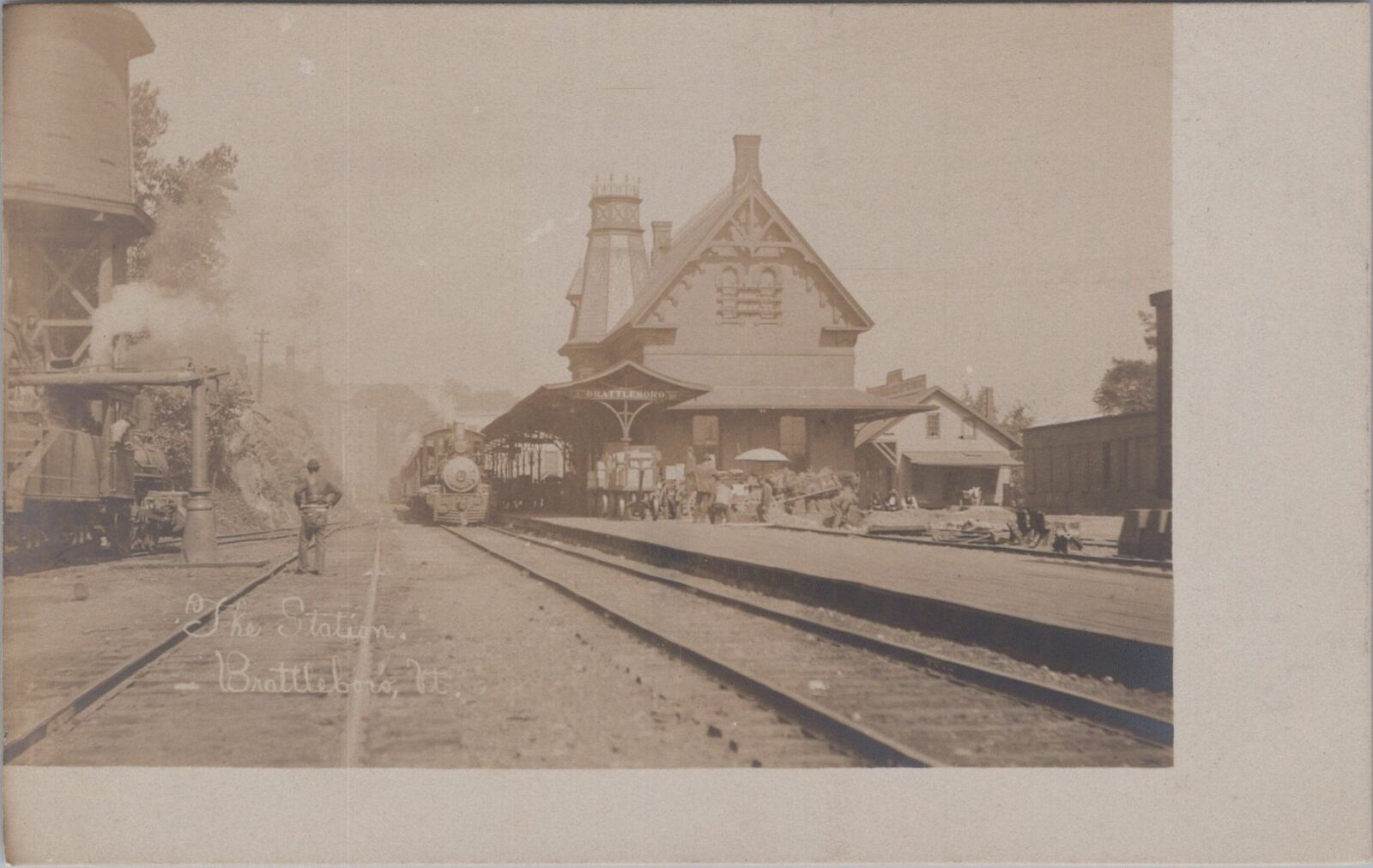 The Train Station Railroads Brattleboro Vermont c1900s RPPC Postcard