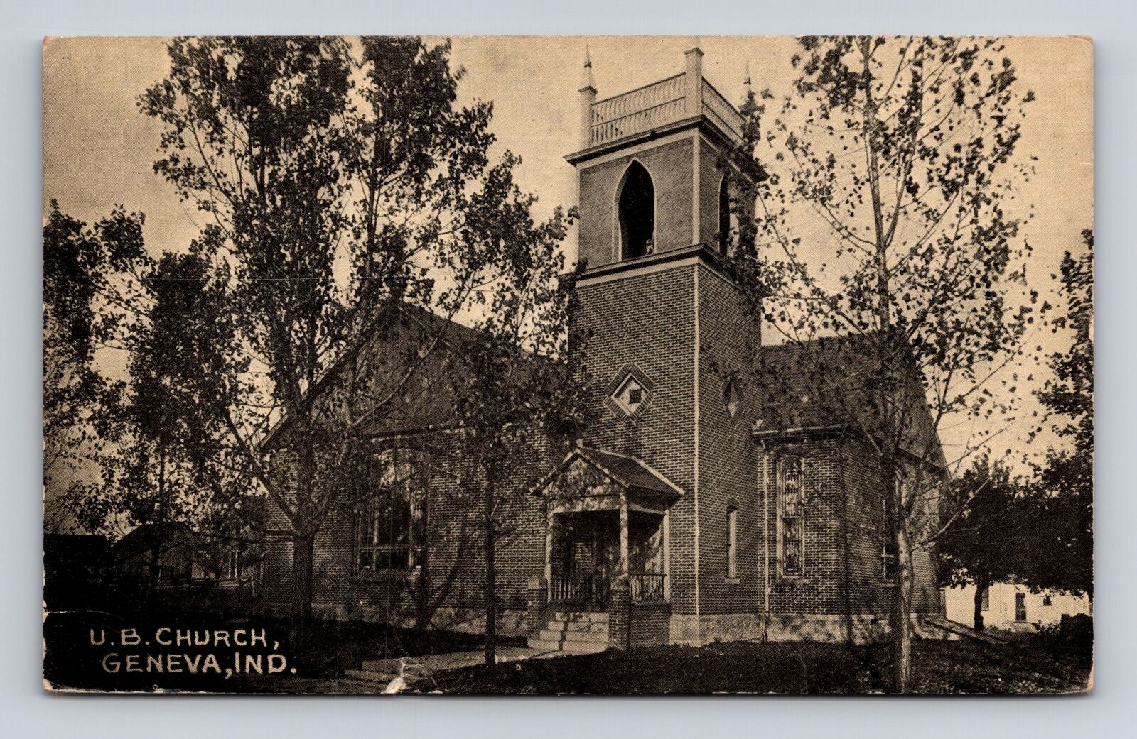 Geneva IN-Indiana, U B Church, Antique, Vintage c1946 Souvenir Postcard