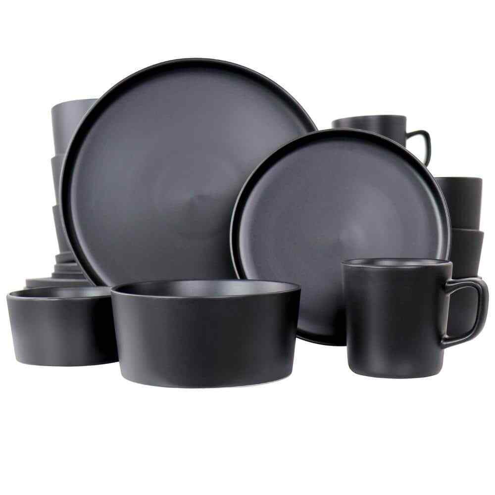 Luxmatte 20-Piece Black Stoneware Dinnerware Set