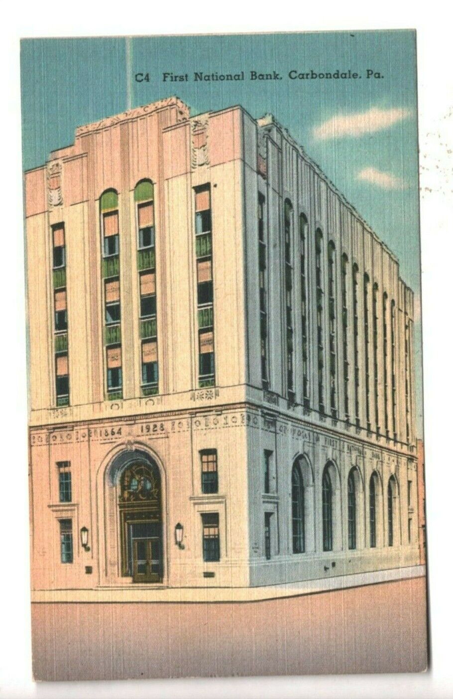 c1940s Linen Postcard Carbondale PA Pennsylvania First National Bank
