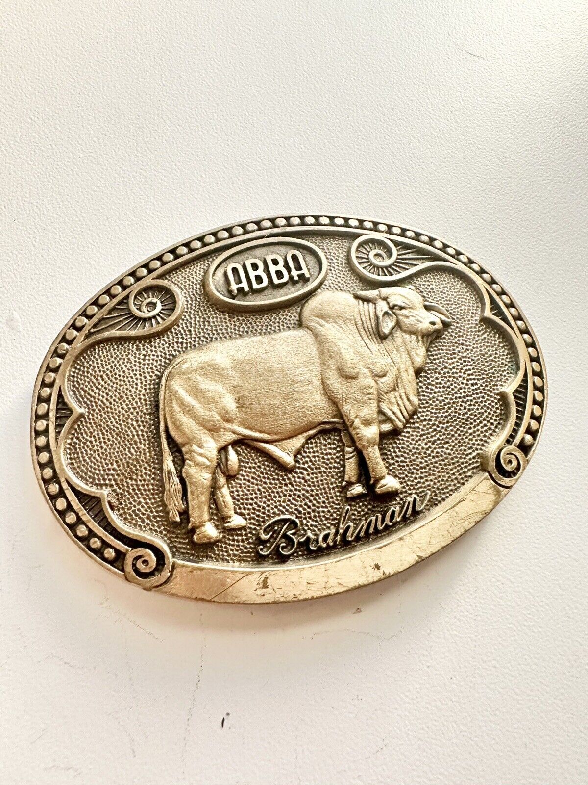 Brahman ABBA Cattle Breed Tony Lama Solid Brass Vintage Western Belt Buckle