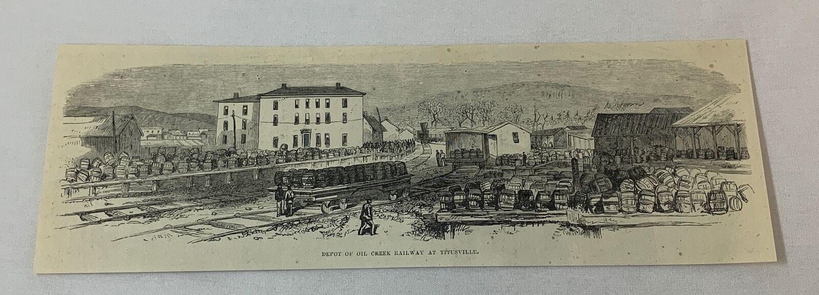 1876 magazine engraving~ OIL CREEK RAILWAY DEPOT Titusville, Pennsylvania