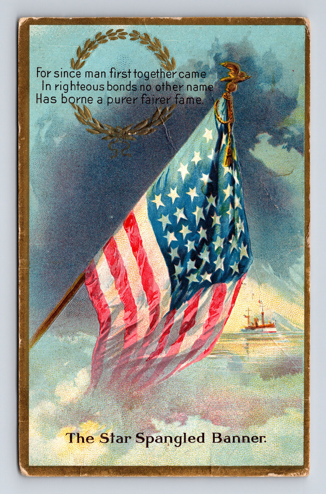 1909 Star Spangled Banner American Flag Ship Posted Chambersburg PA Postcard