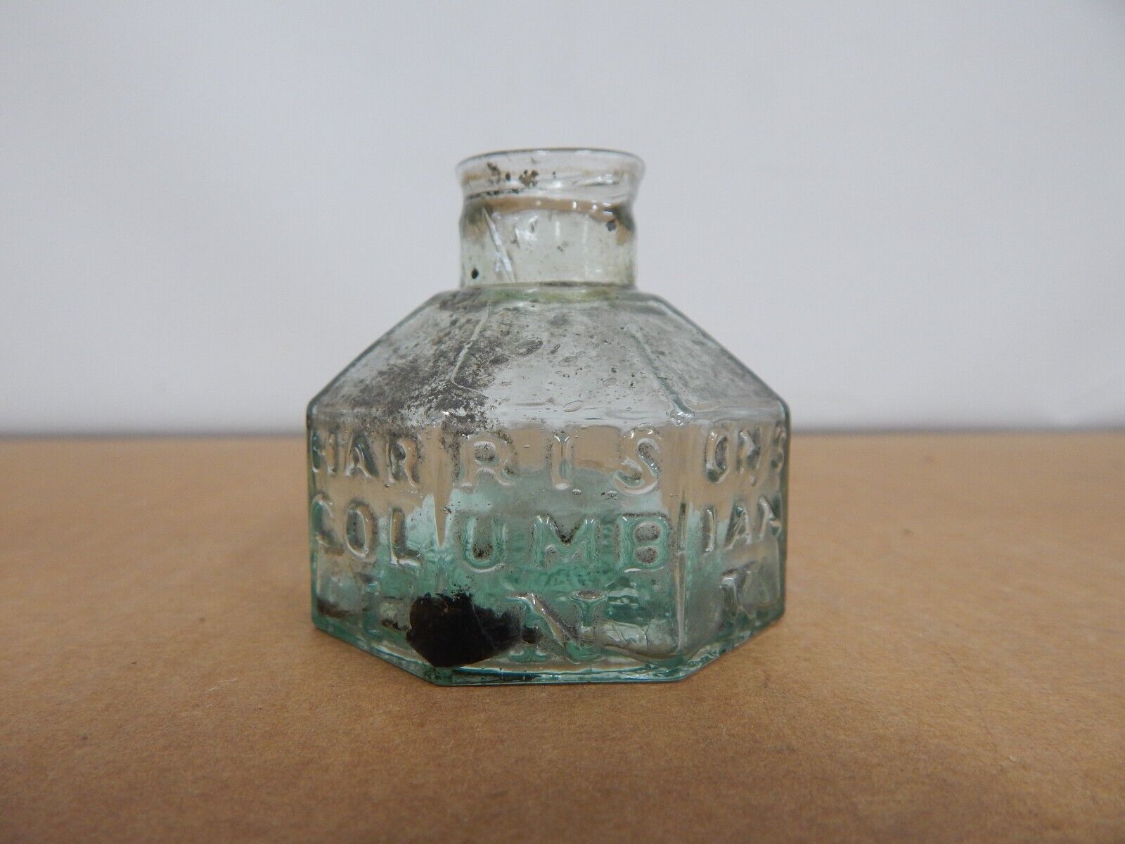 Antique 1840's - 1860's Harrison's Columbian Ink Well Glass Jar Hand Made RARE