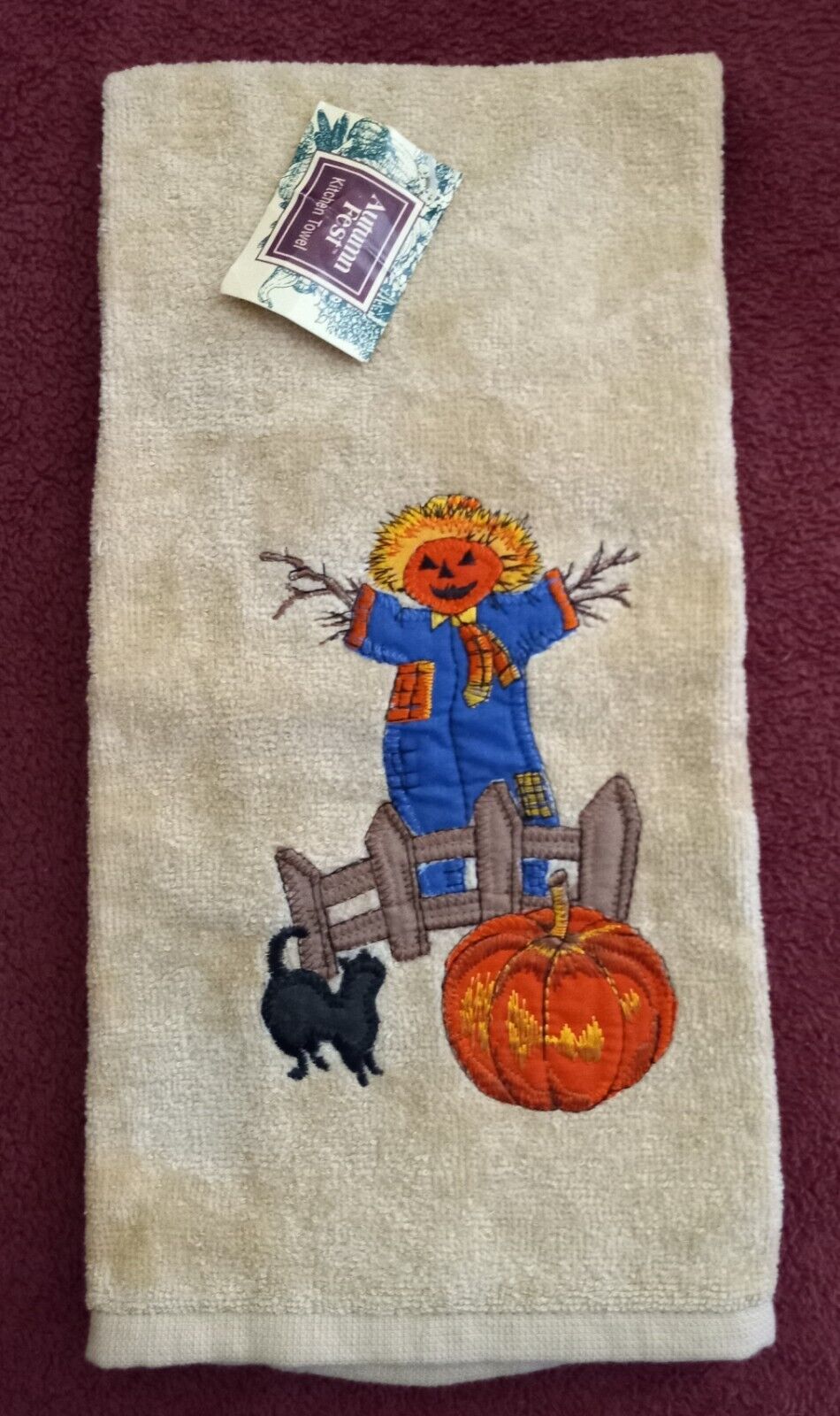 Vintage Kmart Kitchen Dish Towel Pumpkin Scarecrow Halloween Thanksgiving NWT 