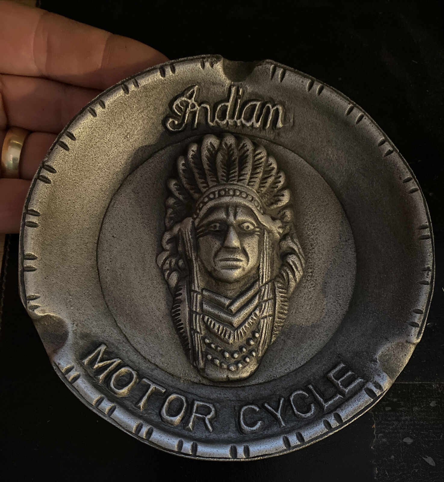 Indian Motorcycles Ashtray Metal Patina Cigar Collector 3/4 + LBS Fatboy BLEMISH