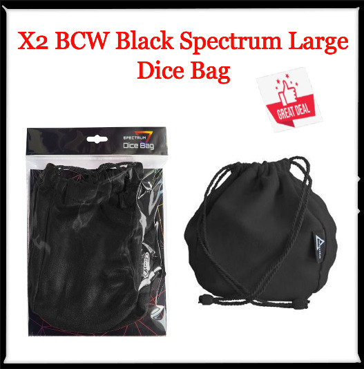 X2 BCW BLACK Spectrum Large Draw String Bags 5x5x6 For 350 Dice Collections NEW