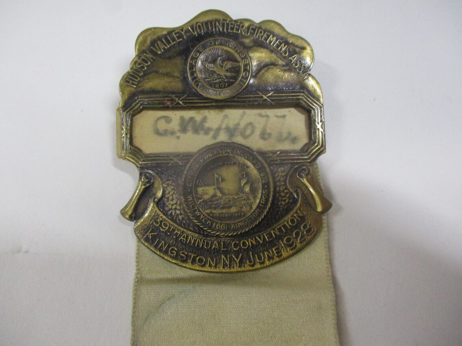 1907 FIRE Department Medal RIBBON POUGHKEEPSIE NEW YORK N.Y.