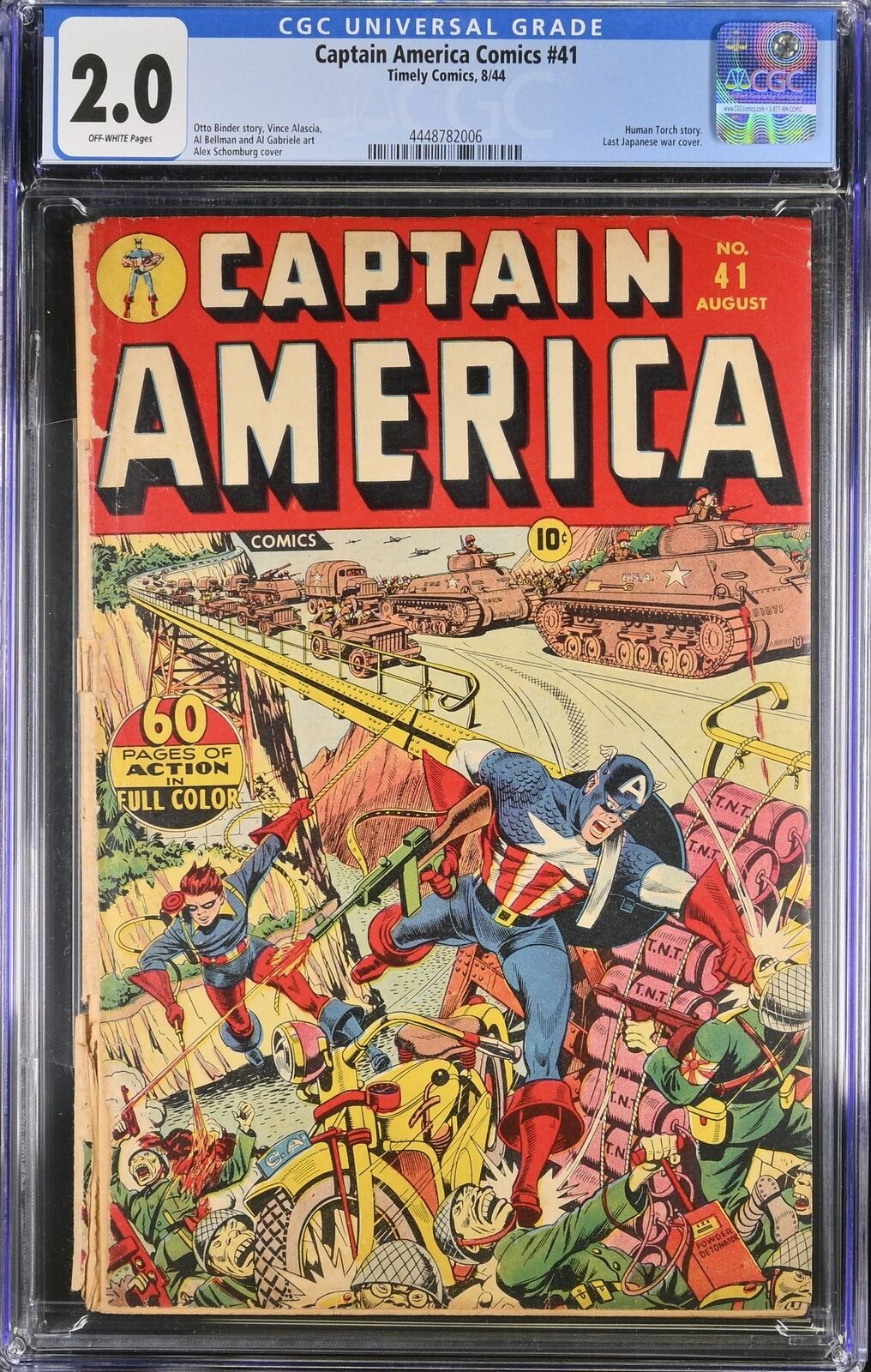 Captain America Comics #41 CGC GD 2.0 Off White Schomburg Japanese War Cover