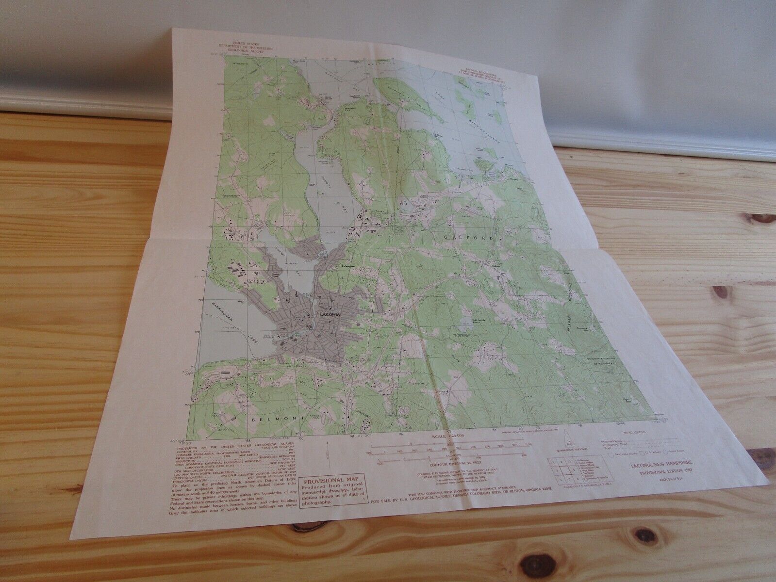 Laconia Lake Winnipesaukee New Hampshire NH Vintage Map 1987 USGS