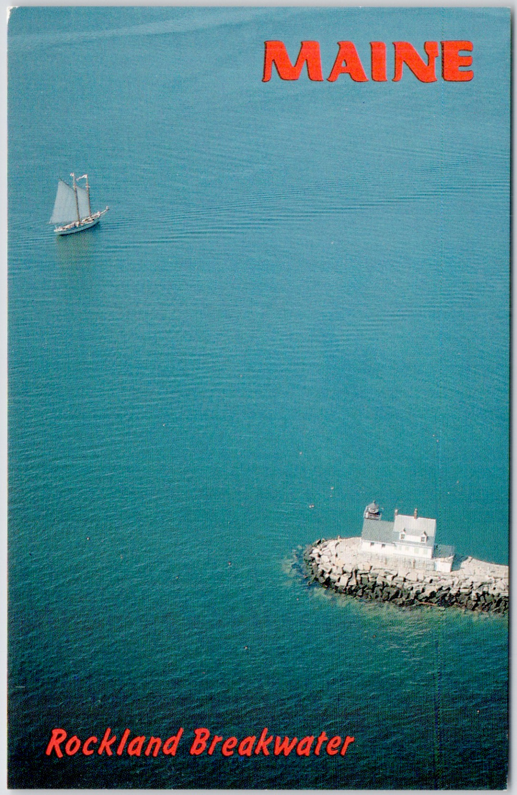 Rockland Maine Breakwater Sailboat Windjammer Eagle Lighthouse Vintage Postcard