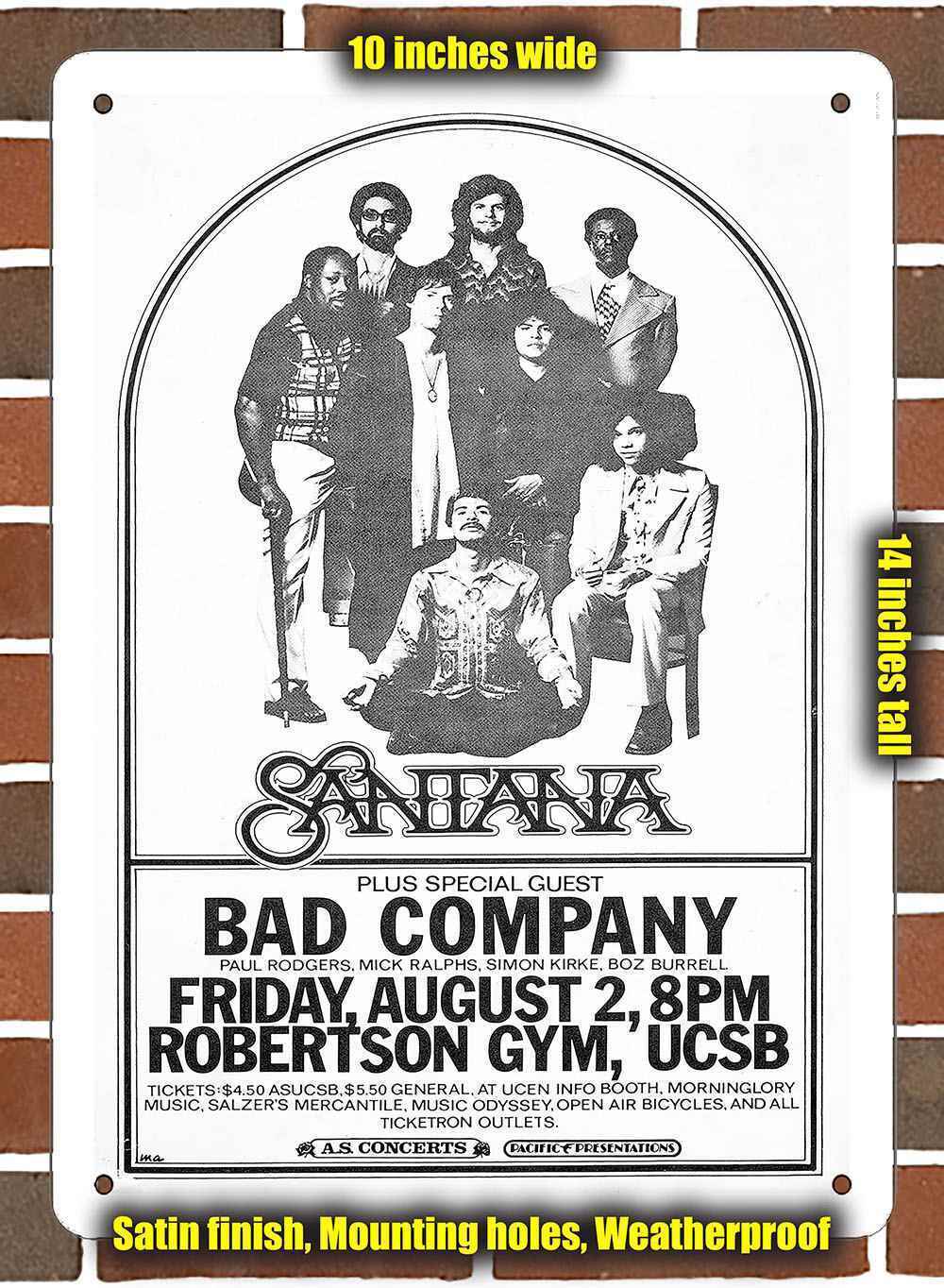 Metal Sign - 1974 Santana and Bad Company in Santa Barbara- 10x14 inches