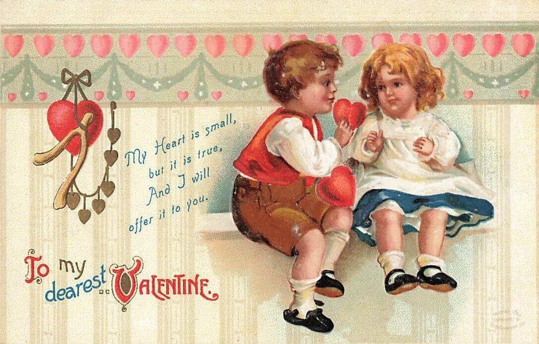 c1910 Boy Girl Children Heart Wishbone Germany Valentines Day P328