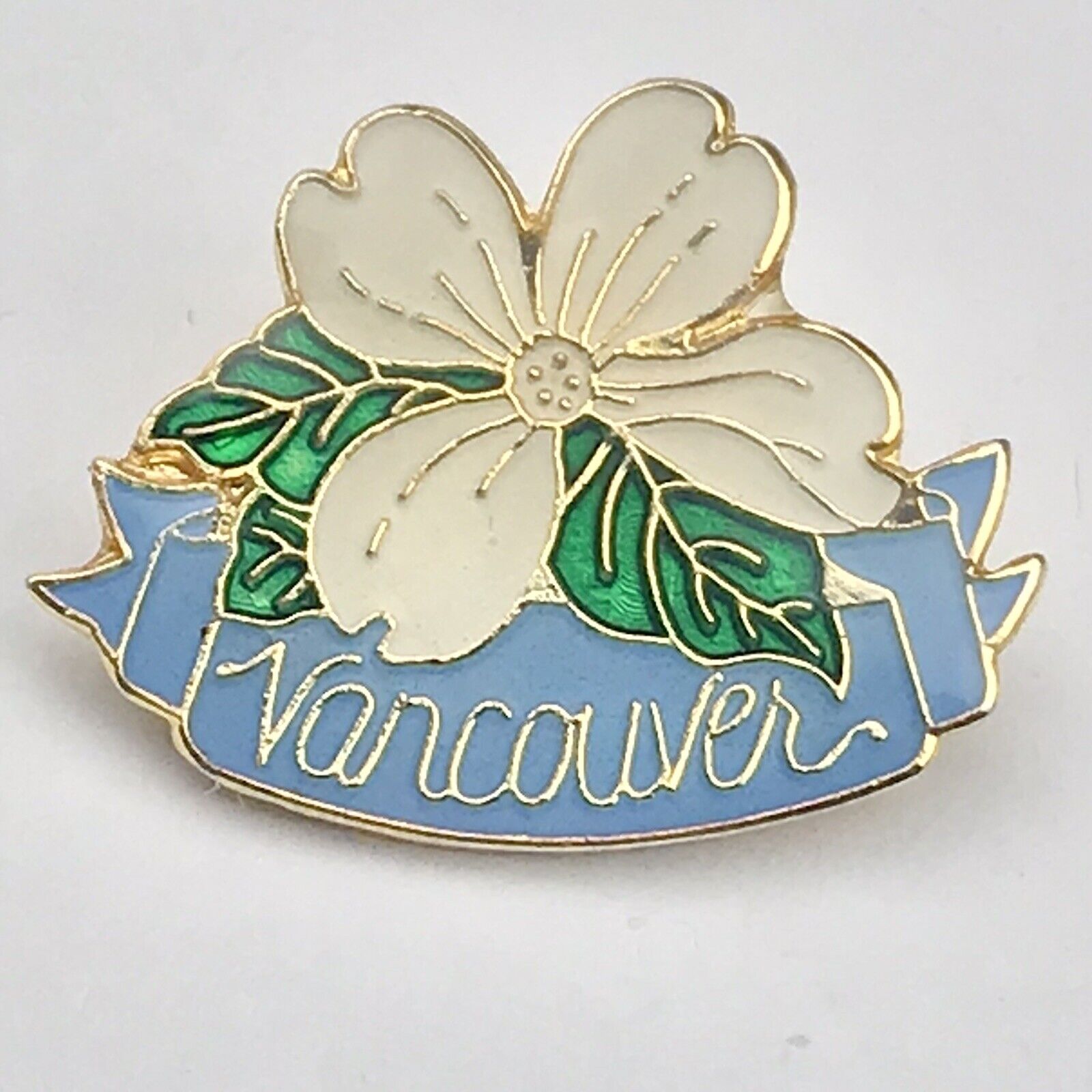 Vancouver BC Flower Gold Tone Enamel Pin Brooch Canada