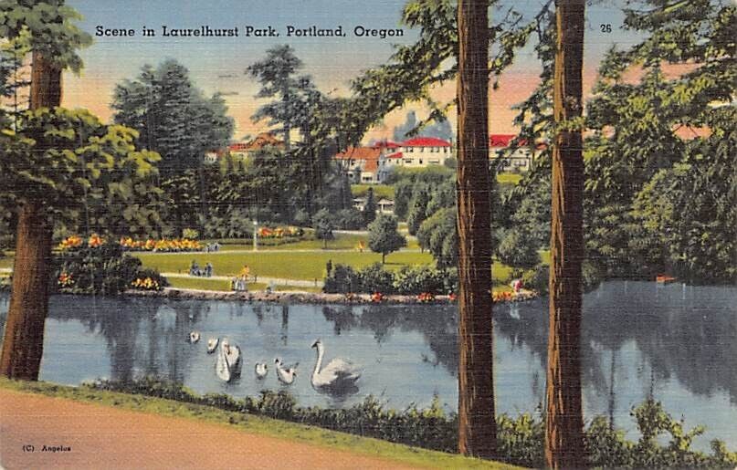 Postcard OR: Laurelhurst Park, Portland, Oregon, Vintage Linen, Posted 1948