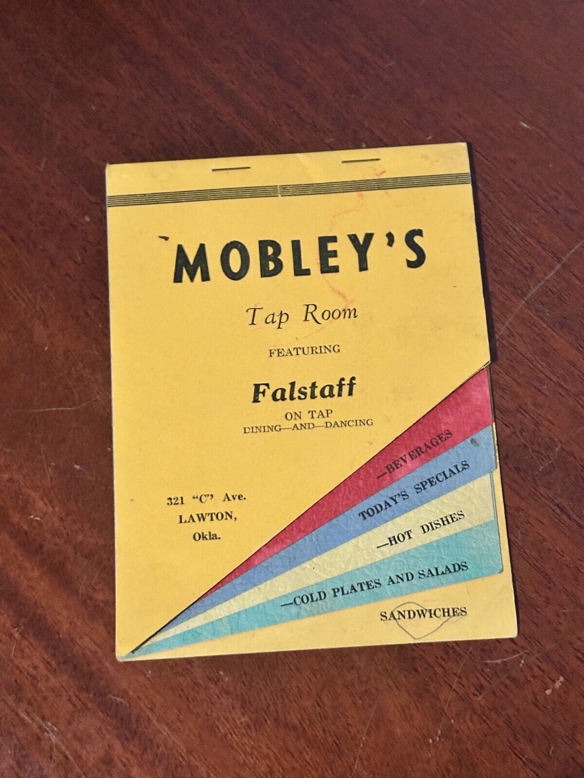 Mobleys Tap Room Menu Lawton Oklahoma Circa 1940s Dining Dancing Falstaff Beer