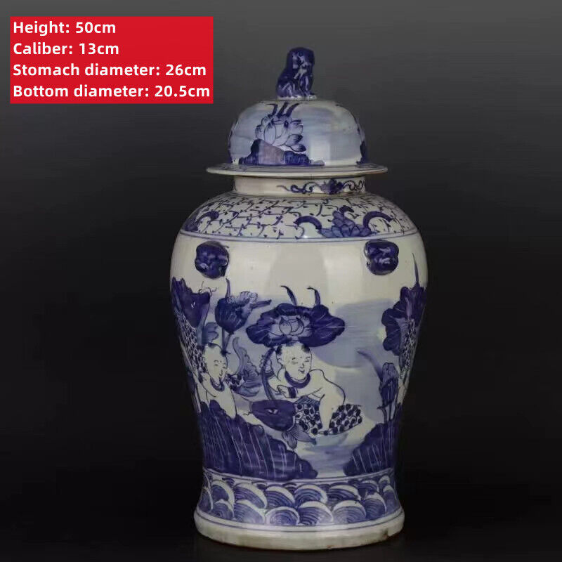 Chinese Classic Blue and White Porcelain Lotus Vase, Jingdezhen, China 50cm