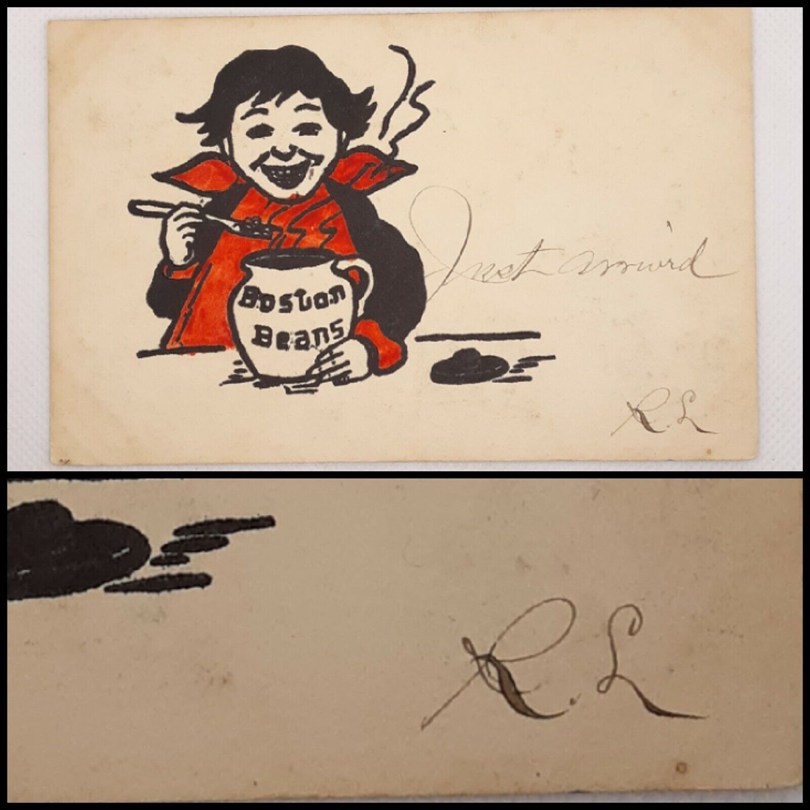 R.L. Wells Handwritten Signature Boston Beans Postcard Posted 1906 Antique 