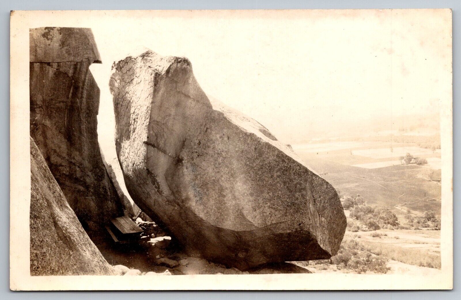 Picnic Table Under Boulder on Road to Mt Rubidoux. Cali Real Photo Postcard RPPC