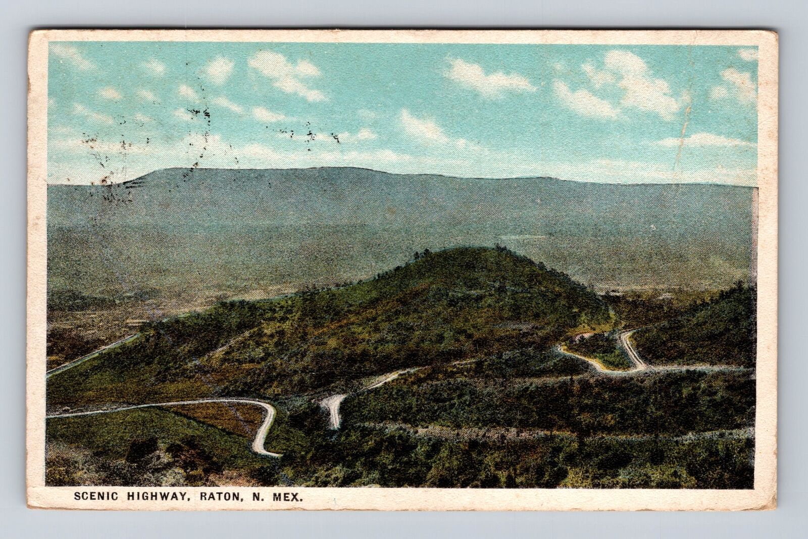Raton NM-New Mexico, Panoramic Scenic Highway, Antique Vintage Souvenir Postcard