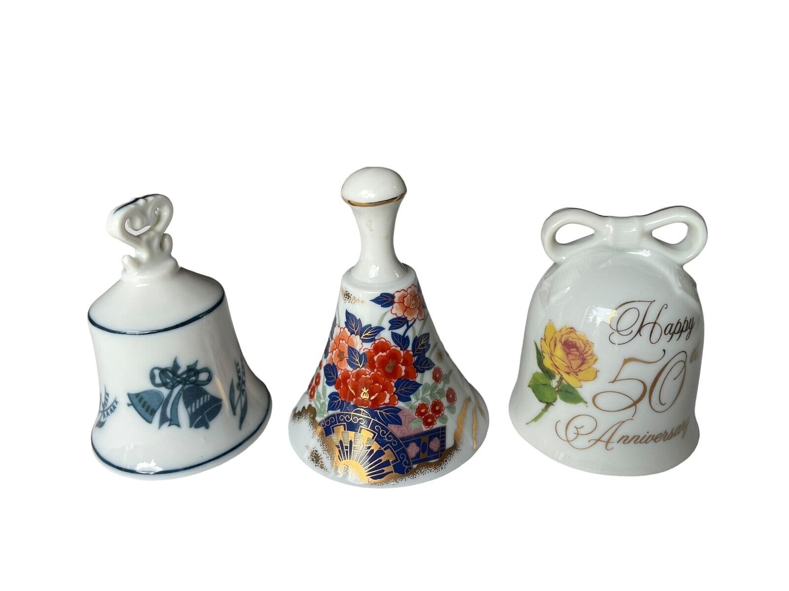Lot Of 3 Porcelain Keepsake Collectible Bells Japan Dinner Holiday Anniversary