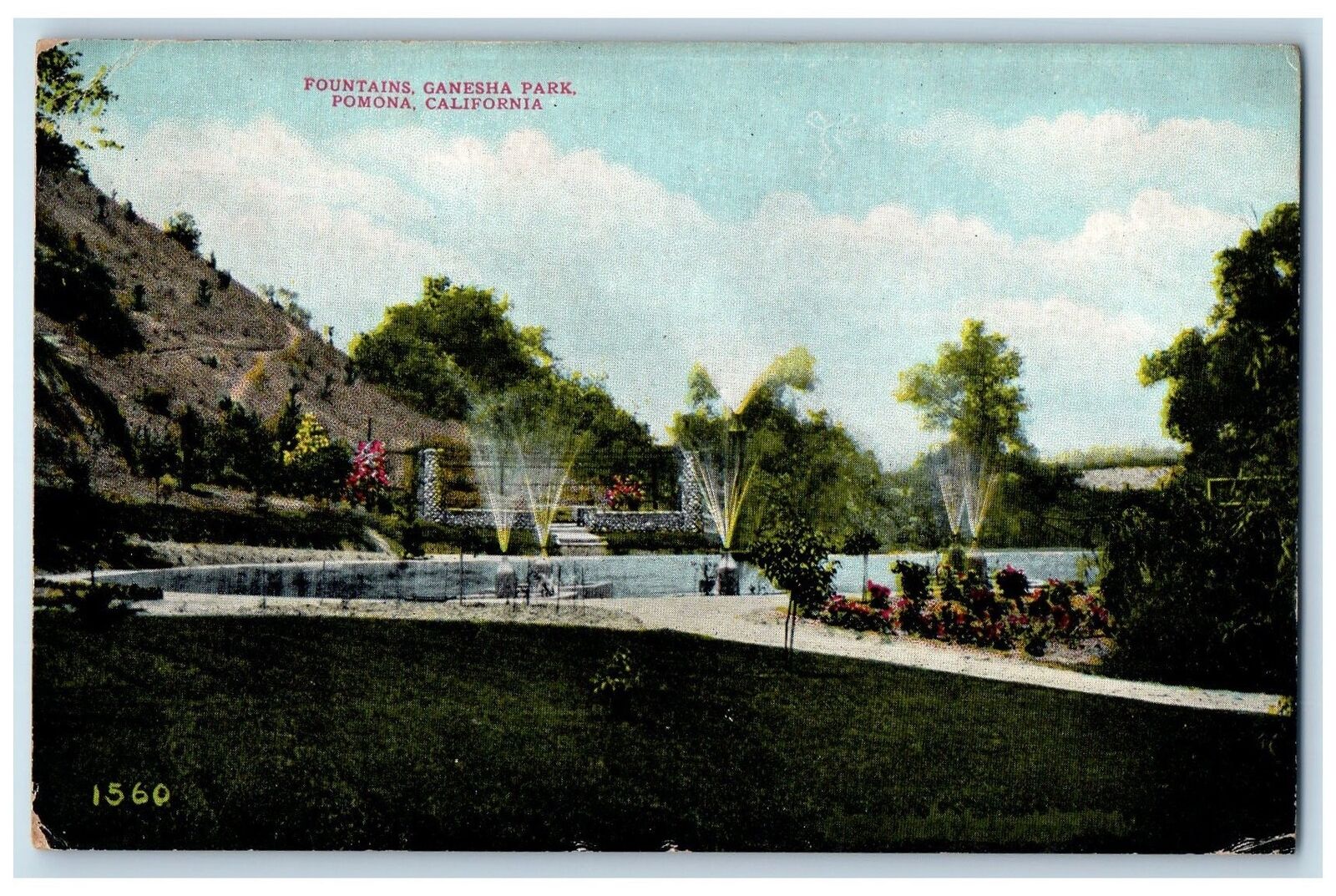 c1910's Scenic View of Fountains Ganesha Park Pomona California CA Postcard